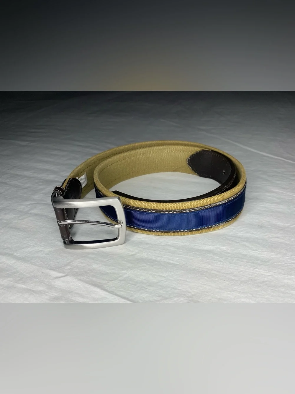BANANA REPUBLIC CANVAS LEATHER BELT MENS BROWN TAN BLUE